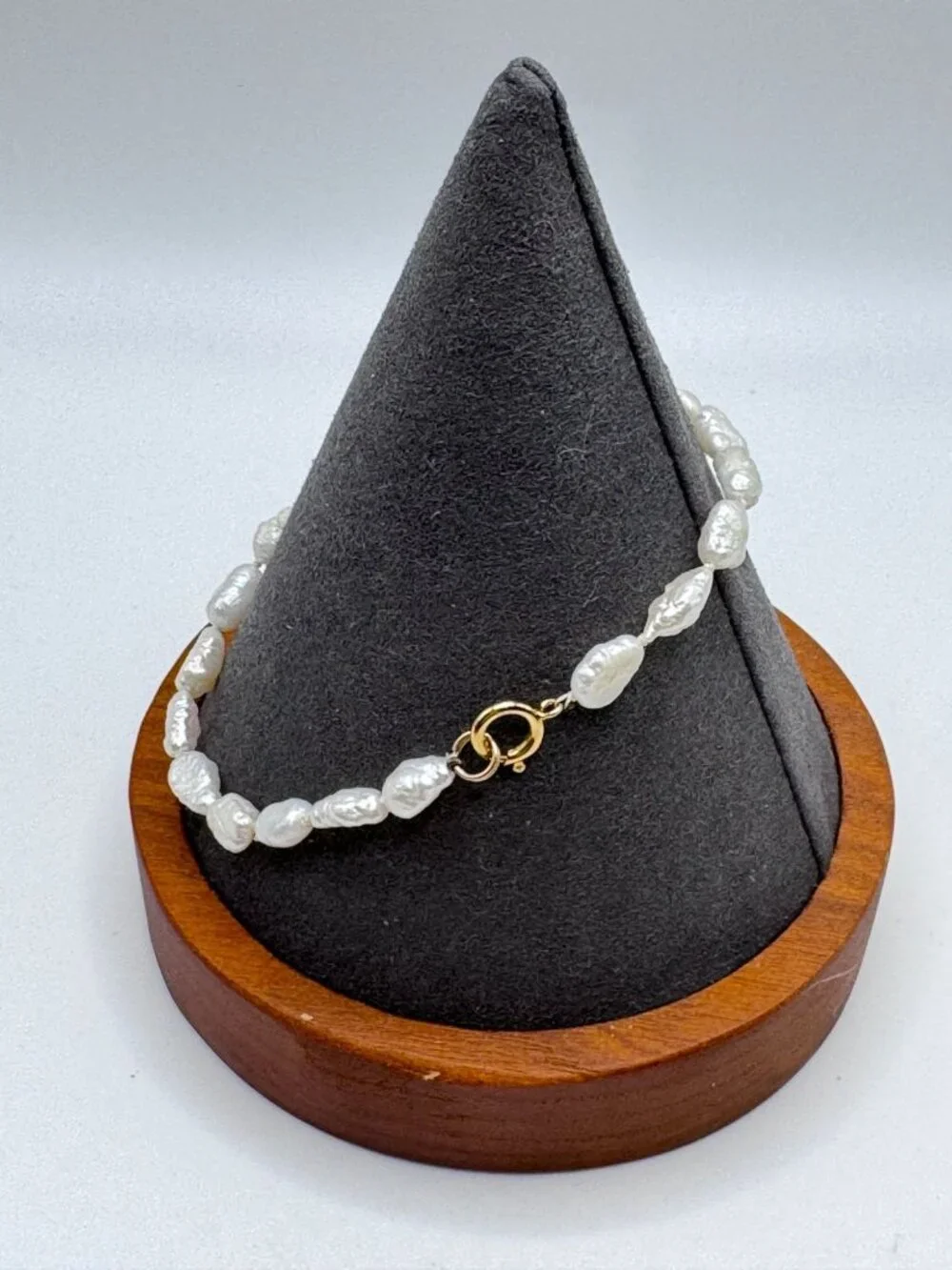 Boho Baroque Freshwater Pearl Nugget Link Bracelet Gold Tone Spring Ring Clasp